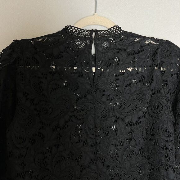 Express Lace Mock Neck Ruffle Sleeve Chic Elegant Top Blouse Unlined Black Sz S - Picture 5 of 12